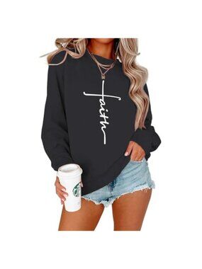 Plus Size Faith Crewneck Sweatshirt Long Sleeve Cotton Blend Pullover
